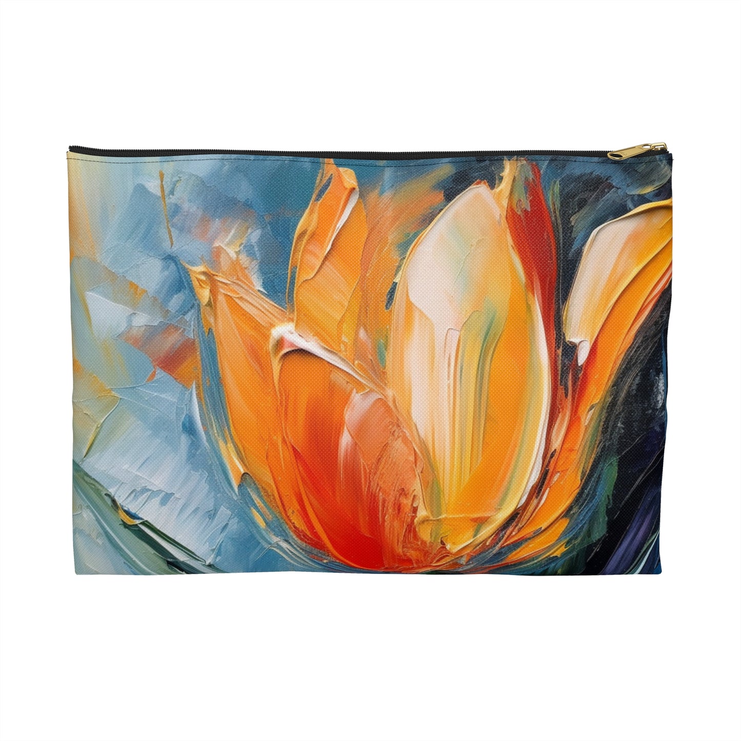 Orange Tulip Magic on Accessory Pouch: A Blossoming Artistic Delight