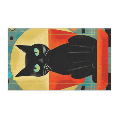 Abstract Cat Expressions: Modern Art-Inspired Midcentury Modern Kitchen Towel with Timeless Atomic Age Design