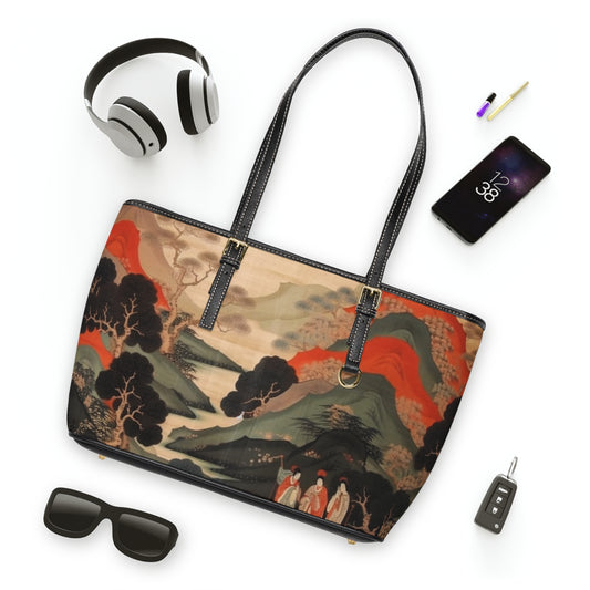 Custom Japanese Tapestry on a PU Leather Shoulder Bag - Unique Artistic Expression