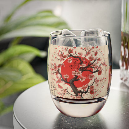 Nature's Brushstrokes: Whiskey Glass Featuring Captivating Cherry Blossom Drawings