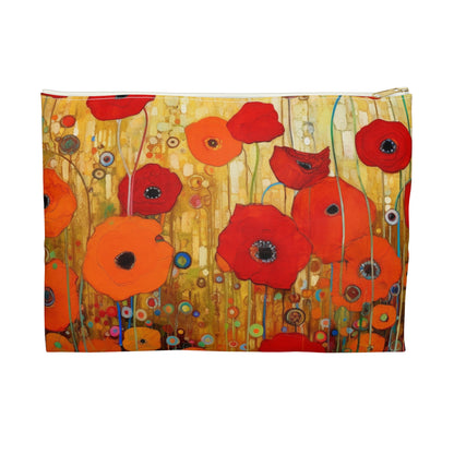 Floral Symphony: Accessory Pouch showcasing Gustav Klimt's Poppies in Art Nouveau