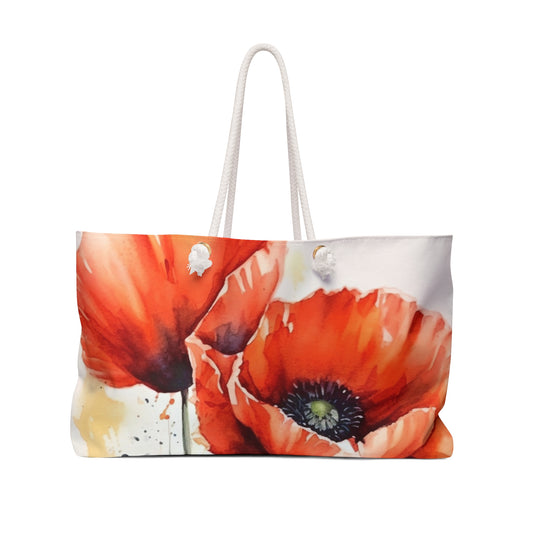 Whimsical Poppy Flower Watercolor Weekender Bag: An Artistic Delight