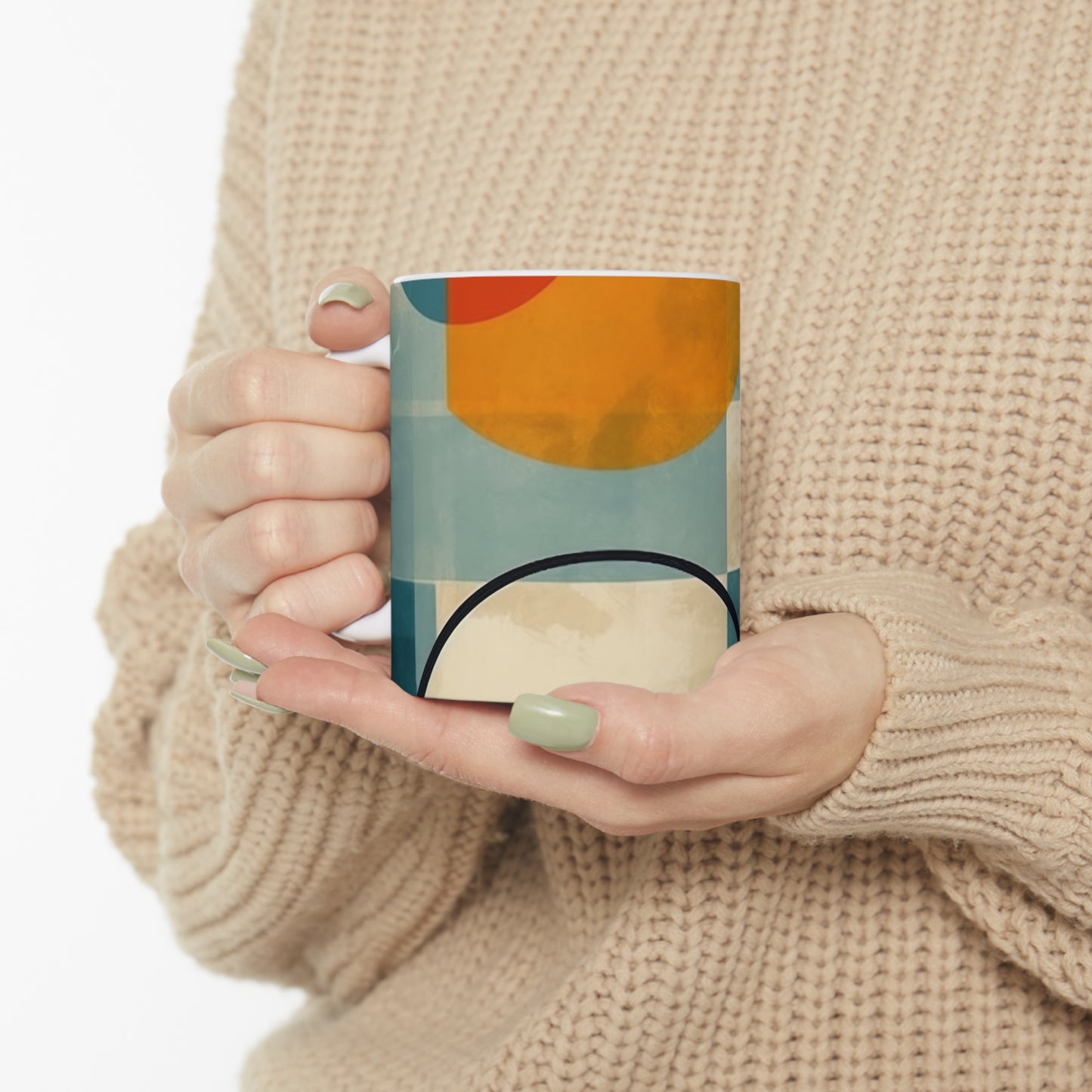 Retro Geometric Charm: Vintage Fashion-Inspired Coffee Mug with Midcentury Modern Touches