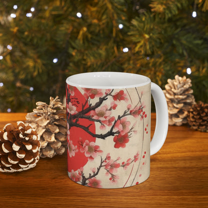 Tranquil Moments: Ceramic Mug featuring Cherry Blossom Drawings