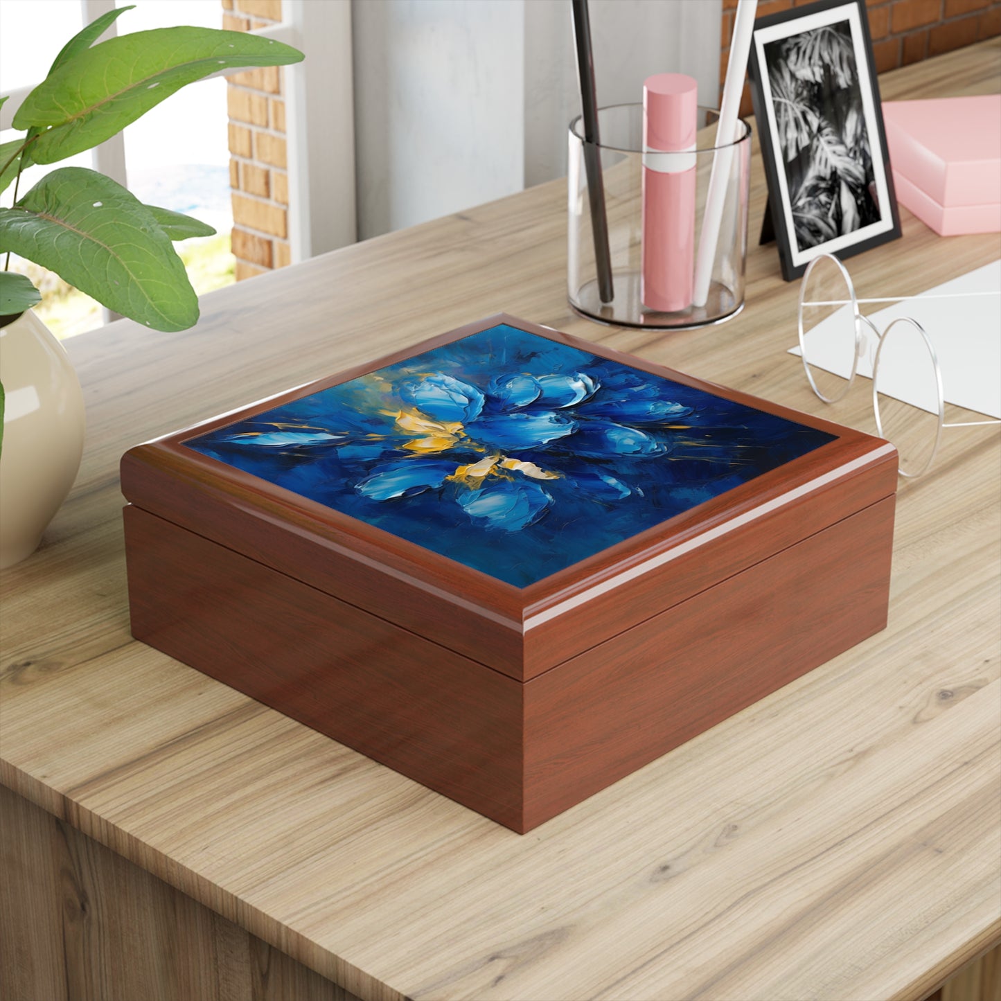 Abstract Wallpaper Jewelry Box: Immersive Floral Beauty with Blue Orchid Motif