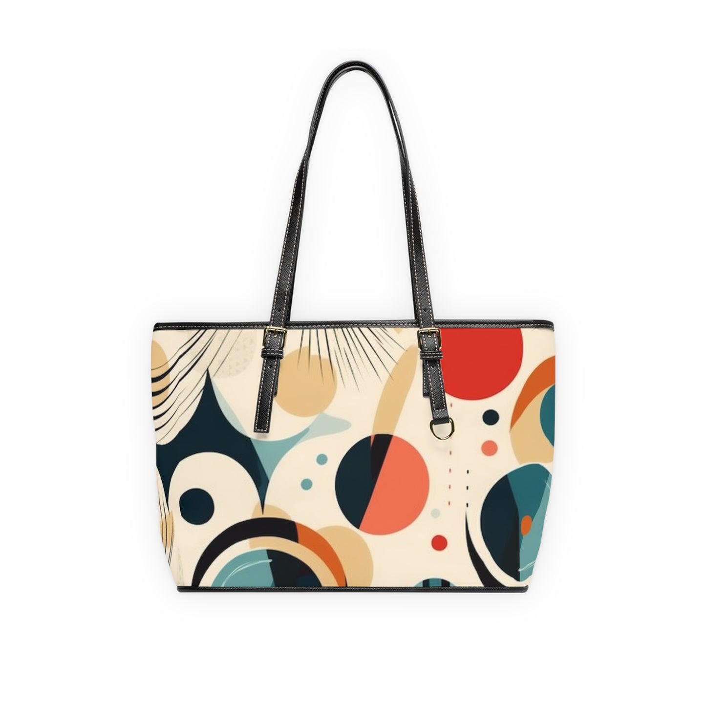 Abstract Elegance: Midcentury Modern PU Leather Shoulder Bag with Modern Abstract Art and Vintage Fashion