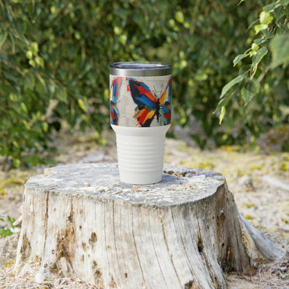 Abstract Art Lovers: Ringneck Tumbler with Bauhaus-Inspired Butterfly Delight