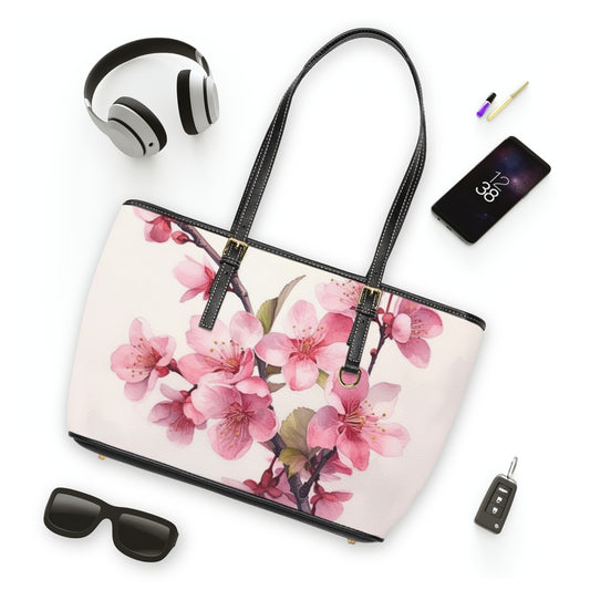 Artistic Flourish: Floral Watercolor Cherry Blossom PU Leather Shoulder Bag