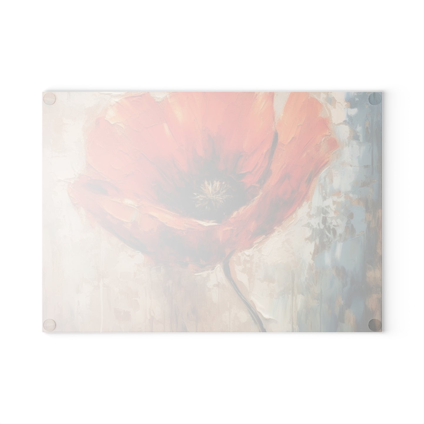 Glass Cutting Board with Delicate Poppy Drawings