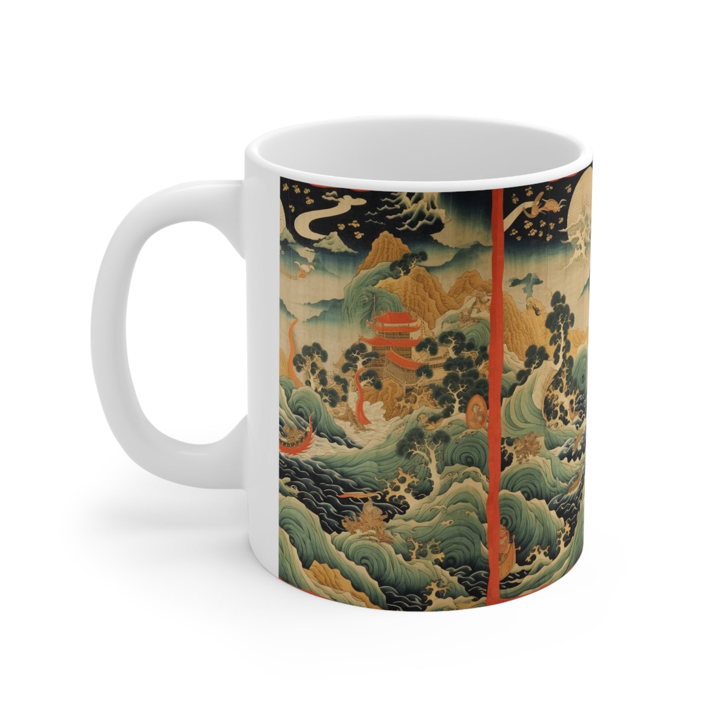 Harmony of the Elements: Japanese Tapestry-Inspired Ceramic Mug