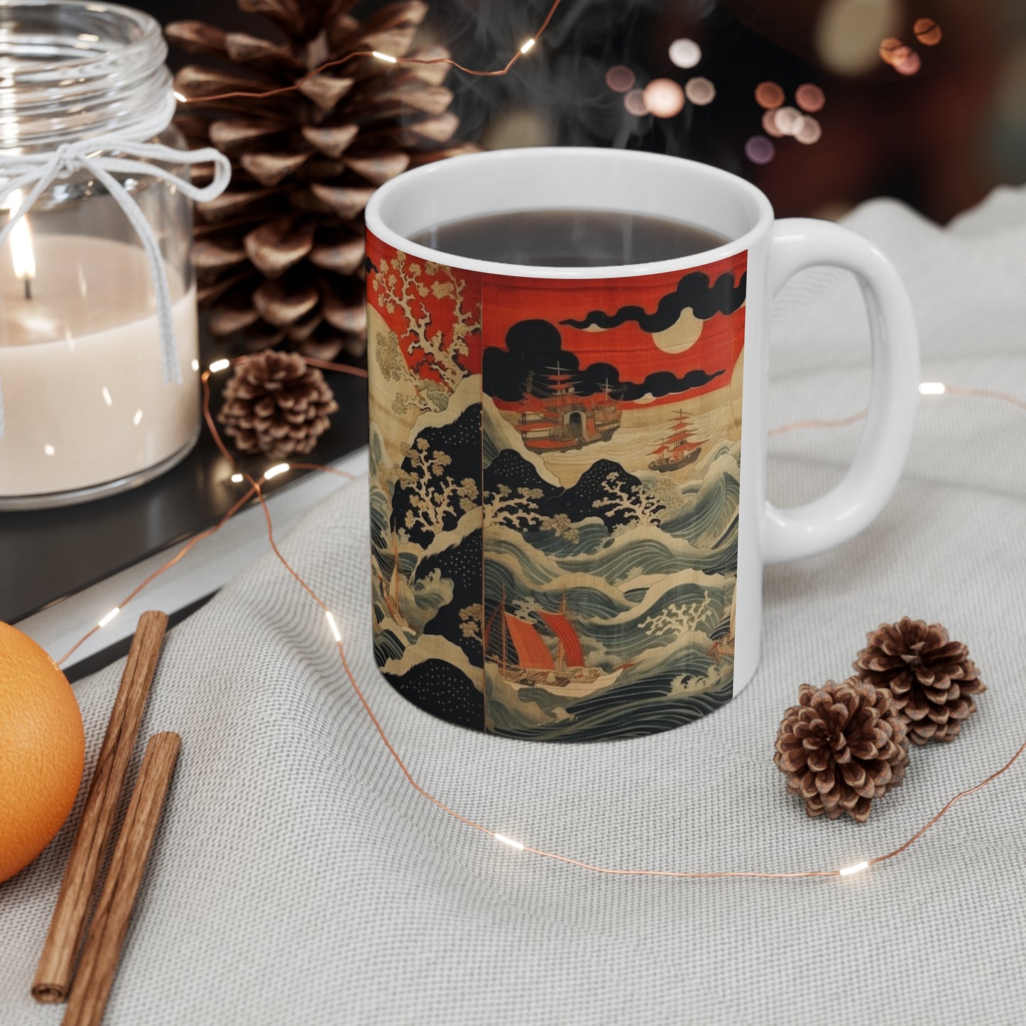 Ceramic Mug: Artistic Fusion - Where Japanese Tapestry Meets the Perfect Coffee Mug