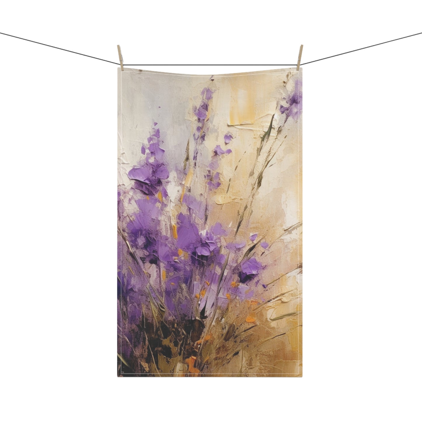 Expressive Lavender Drawing on Kitchen Towel: A Symphony of Colors and Petals