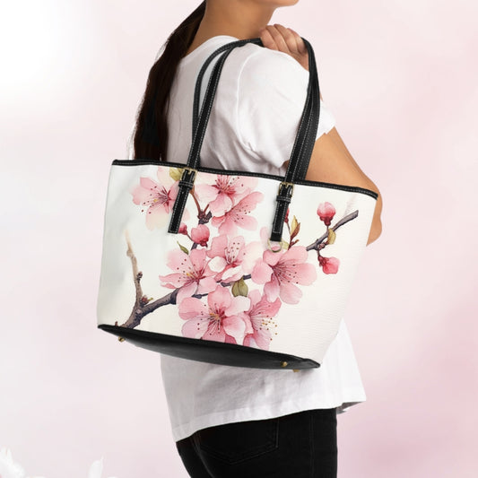 Watercolor Cherry Blossom PU Leather Shoulder Bag