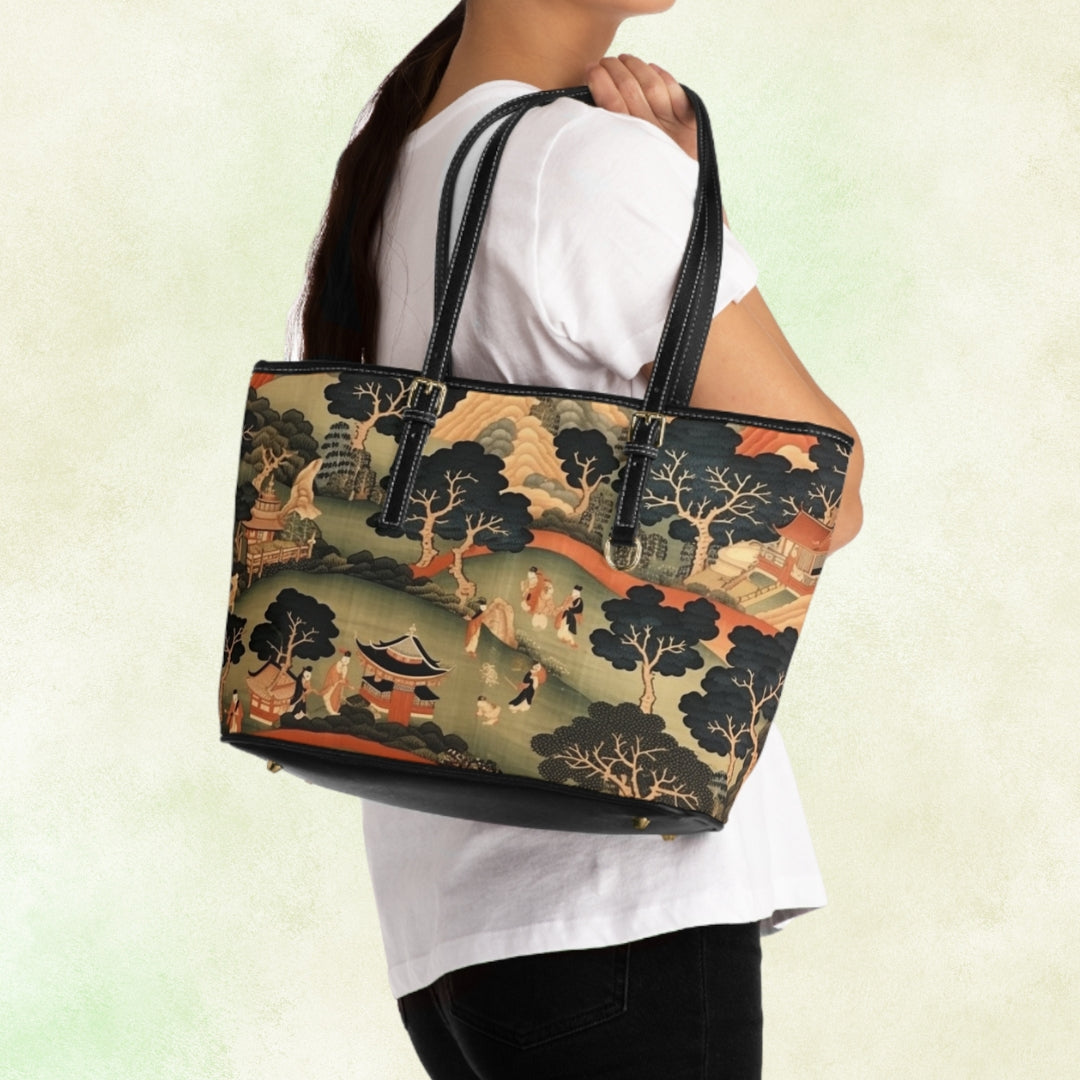 Tapestry Treasures: Japanese-inspired PU Leather Shoulder Bag for Art Lovers